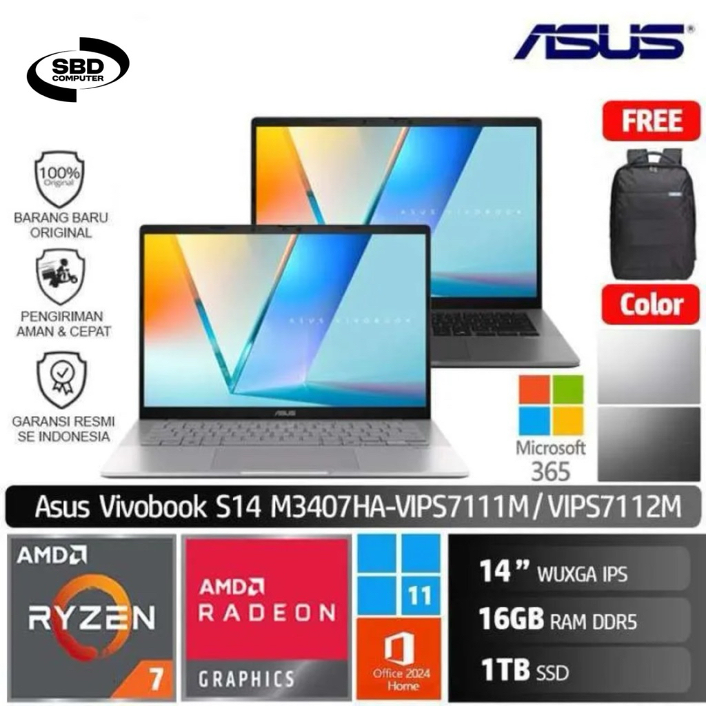 Asus M3407HA VIPS7111M VIPS7112M R7 260/16GB/1TB SSD/14" WUXGA/W11 Vivobook S14