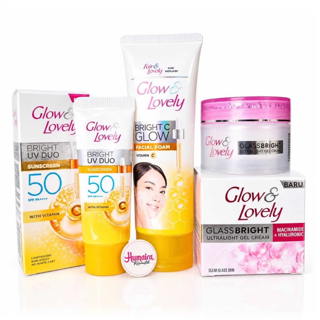 [Paket Hemat] Glow & Lovely Paket( Cream Glass Bright/Facial Foam Bright C Glow 50ml/Sunscreen SPF50)