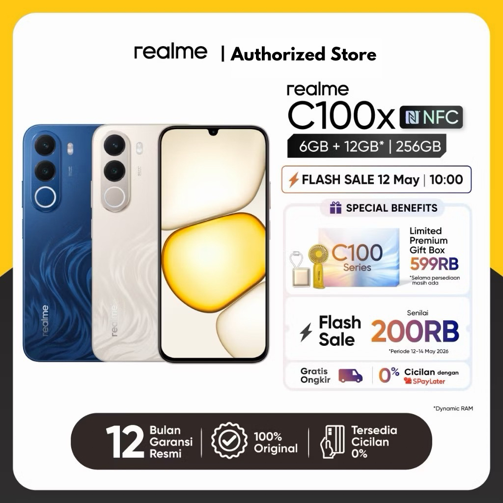 realme C100X 6GB+12GB | 256GB/128GB | 8000 mAh + 45W | Millitary Grade | Fluid Design | IP64 Dust & Water resistance | ORIGINAL