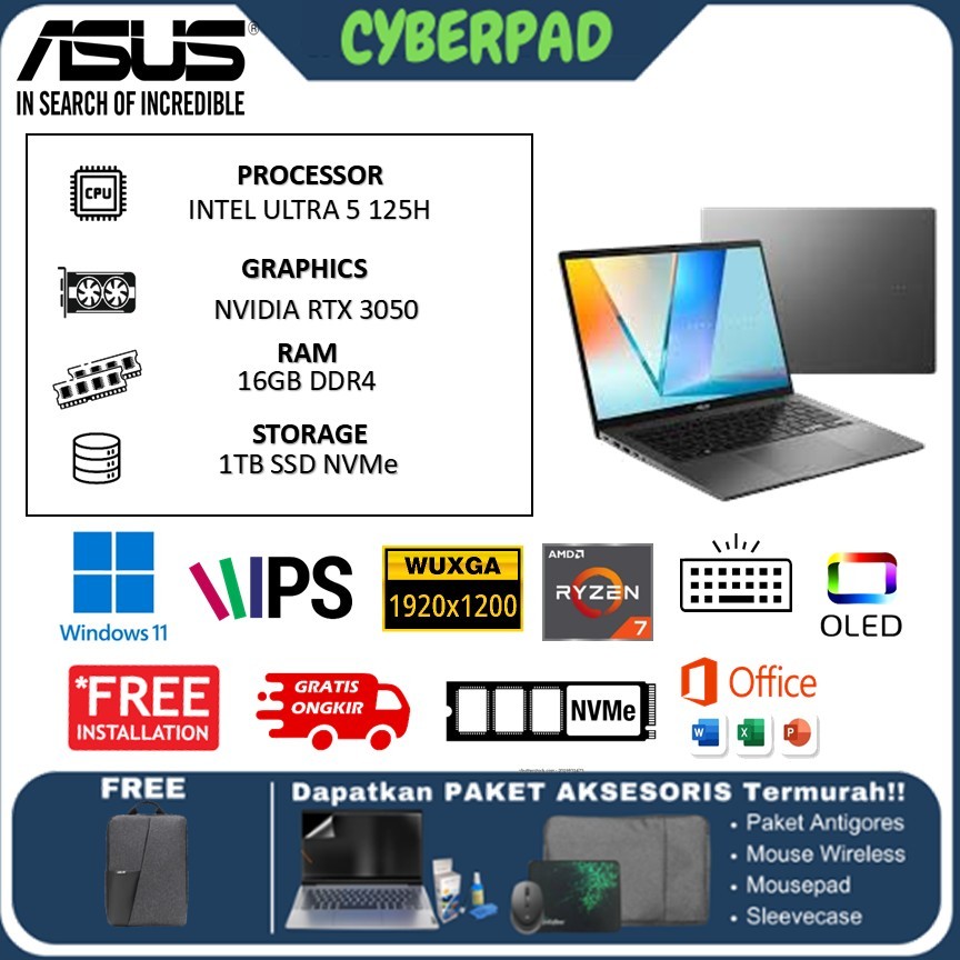 Laptop ASUS VIVOBOOK S14 OLED M3407HA RYZEN 7 260 16GB 512GB W11+OHS+M365B 14.0WUXGA