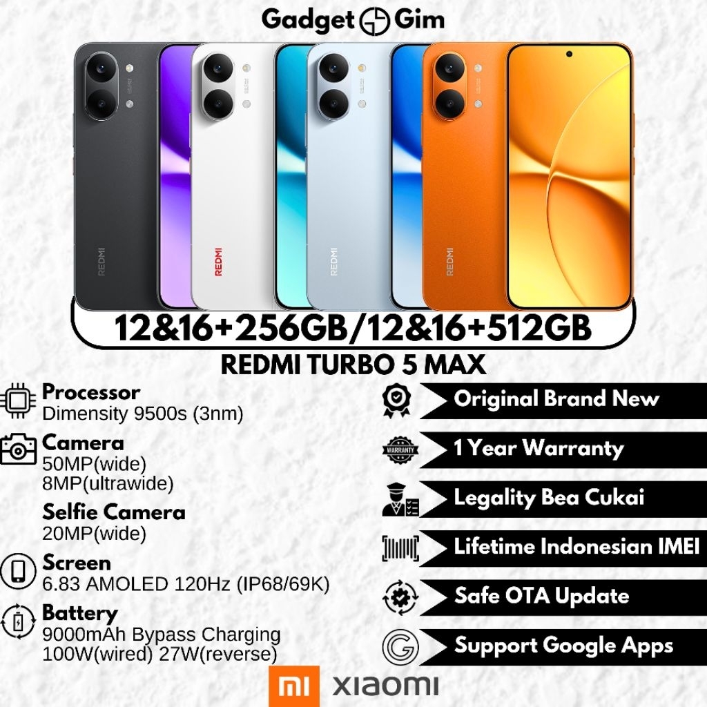 Jual Redmi Turbo 5 Max 5G 16GB 512GB Dimensity 9500s 120Hz 9000mAh 100W IP68/69K BNIB Bergaransi Original | Shopee Indonesia