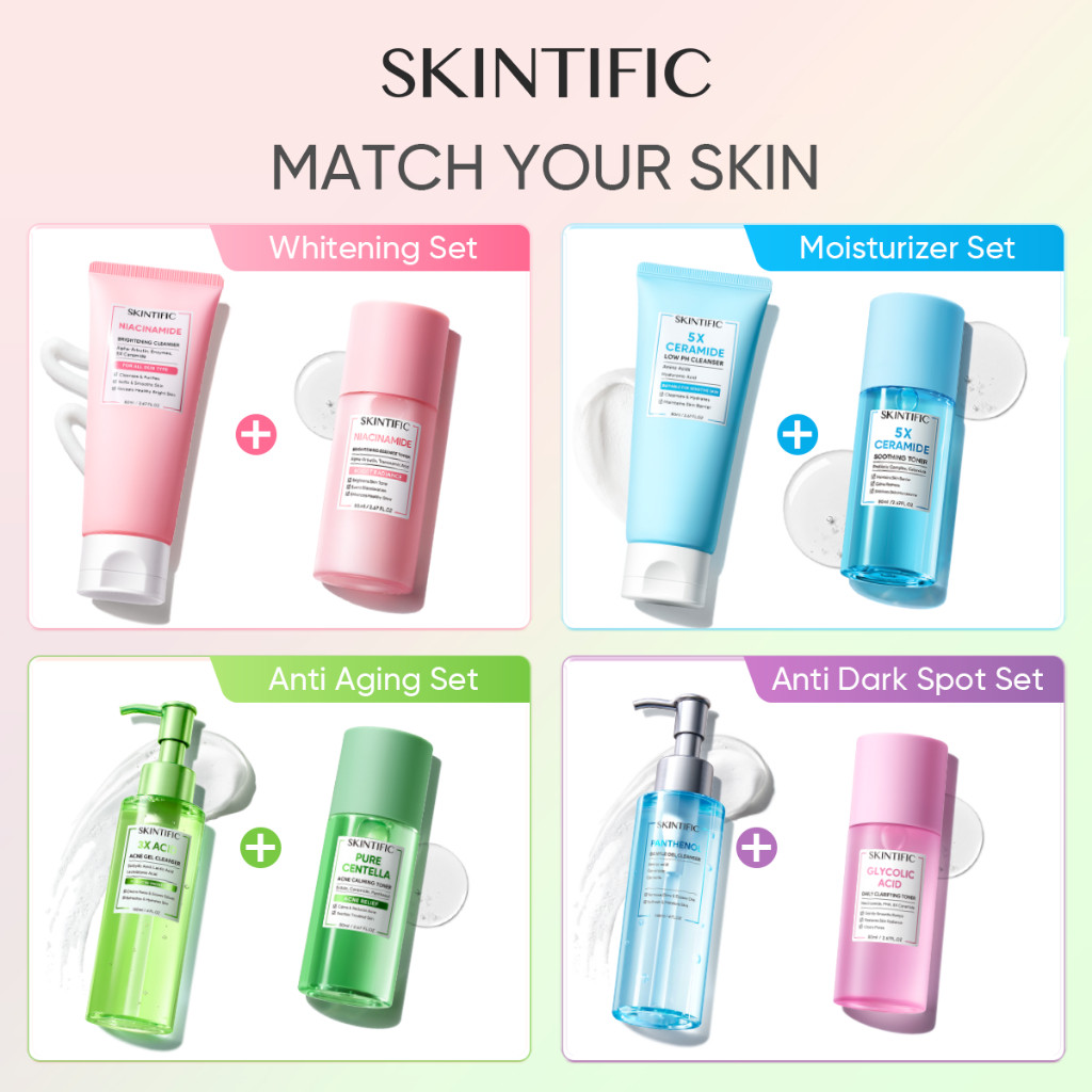 [SKINTIFIC CERTIFIED] 2pcs Paket Brightening Glowing Cleanser +  Brightening Toner /5X Ceramide Low pH Cleanser + 5X Toner / 3X Acid Acne Gel Cleanser 120ml / Panthenol Gel Gentle Cleanser