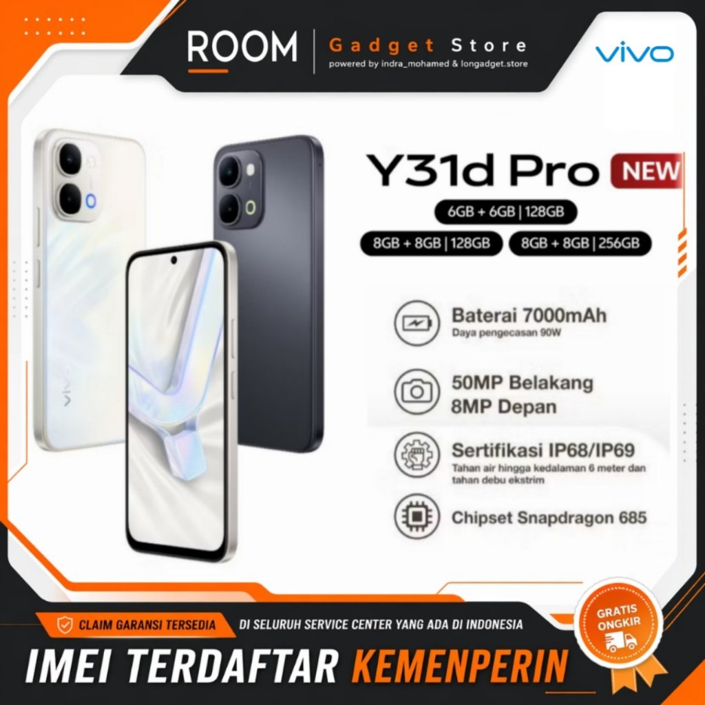vivo Y31d Pro 8/256gb – 7000mAh | 90W FlashCharge | Desain Satin 3D