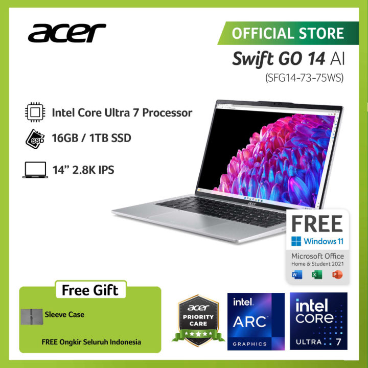 ACER LAPTOP SWIFT GO 14 WITH AI SFG14-73-75WS INTEL ULTRA 7 155H RAM 16GB STORAGE 1TB SSD INTEL ARC GRAPHICS 14 2.8K IPS WINDOWS 11 | Lazada Indonesia