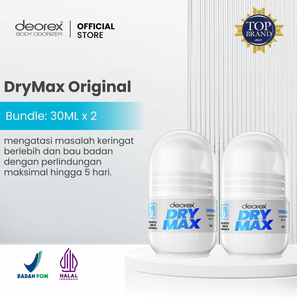 [Bundling 2pcs] Deorex DryMax Original Clinical Antiperspirant Deodorant Whitening Brightening Roll on 30ml Solusi Keringat Berlebih dan Bau Badan
