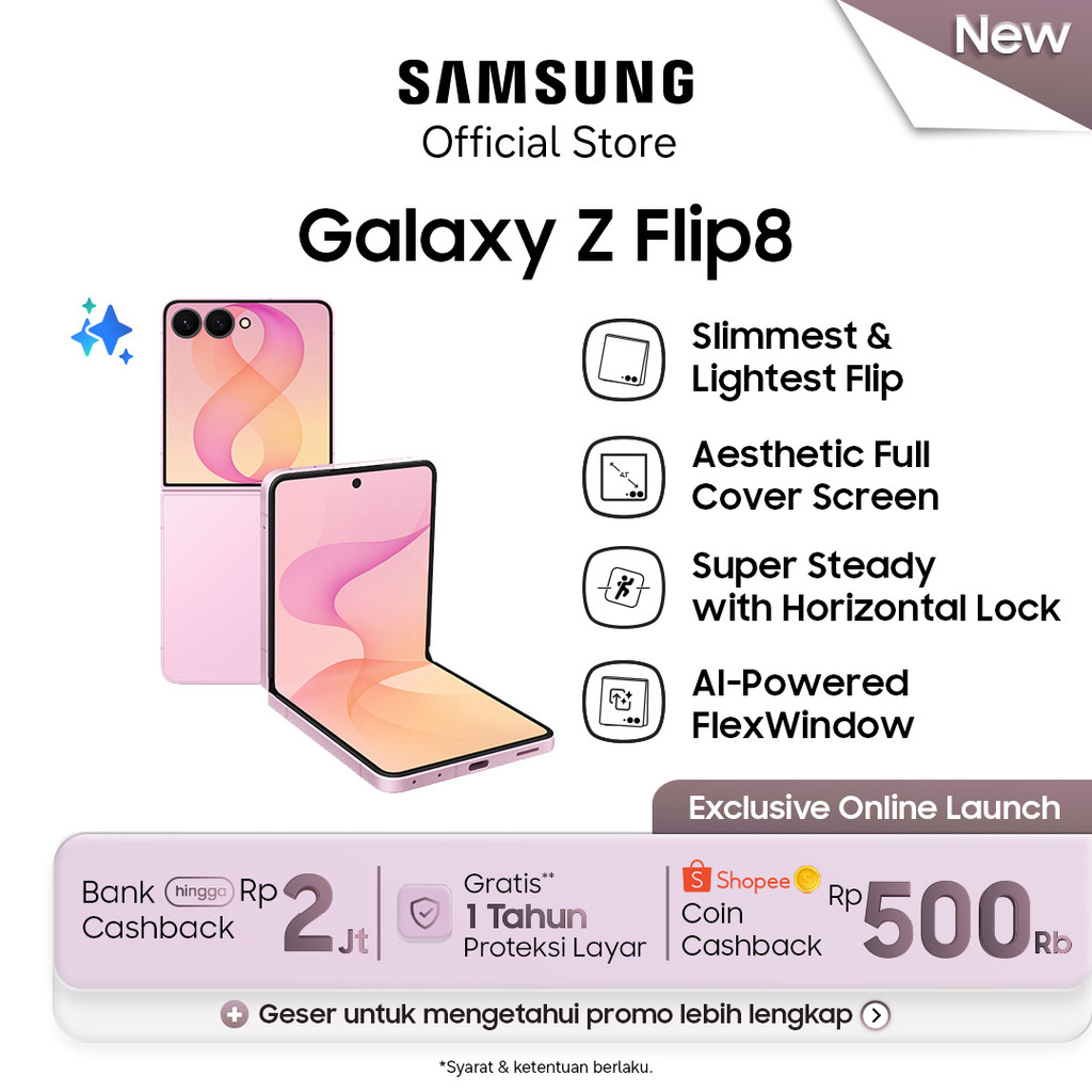 Jual Samsung Galaxy Z Flip8 [12GB/512GB] - Pink | Hp AI | Desain Lebih Tipis | Shopee Indonesia