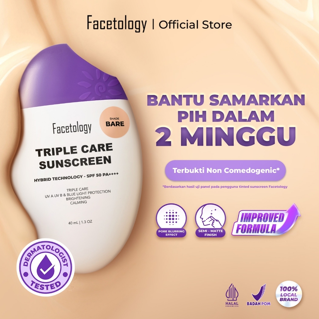 Facetology Triple Care Sunscreen Tinted SPF 50 PA++++ 40ML - Camellia Beauty Store