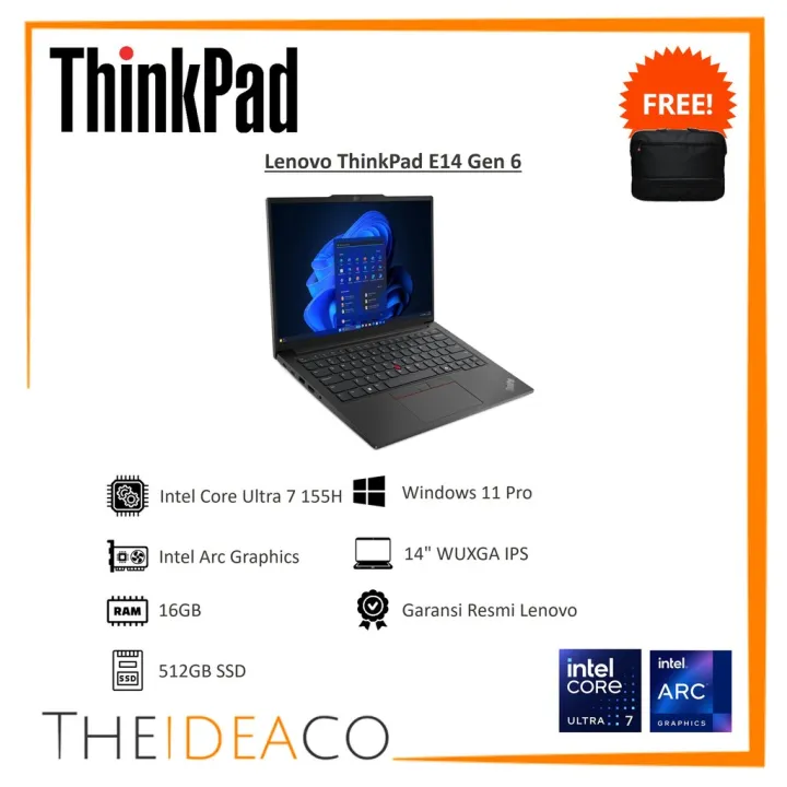 Lenovo ThinkPad E14 Gen 6 Intel Ultra 7 155H 16GB 512GB SSD Win11P W3Y Premier | Lazada Indonesia