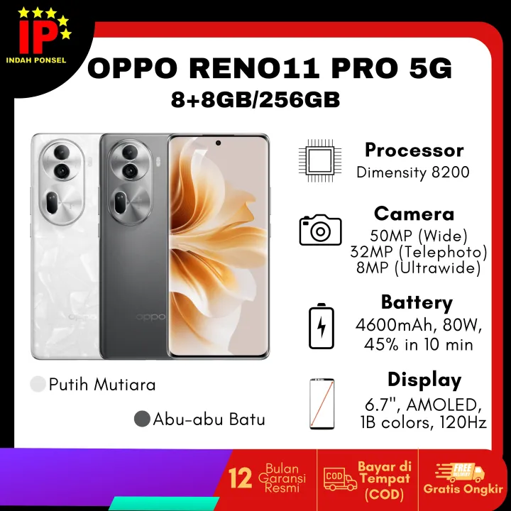 OPPO RENO11 PRO 5G RAM 8+8/256 GB BERGARANSI RESMI NASIONAL | Lazada Indonesia