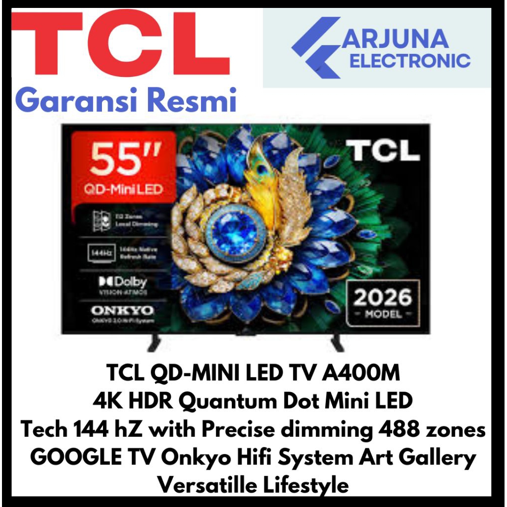 Jual TCL 55A400M 4K HDR QD MINI LED GOOGLE TV 55 inch 2026 Series | Shopee Indonesia