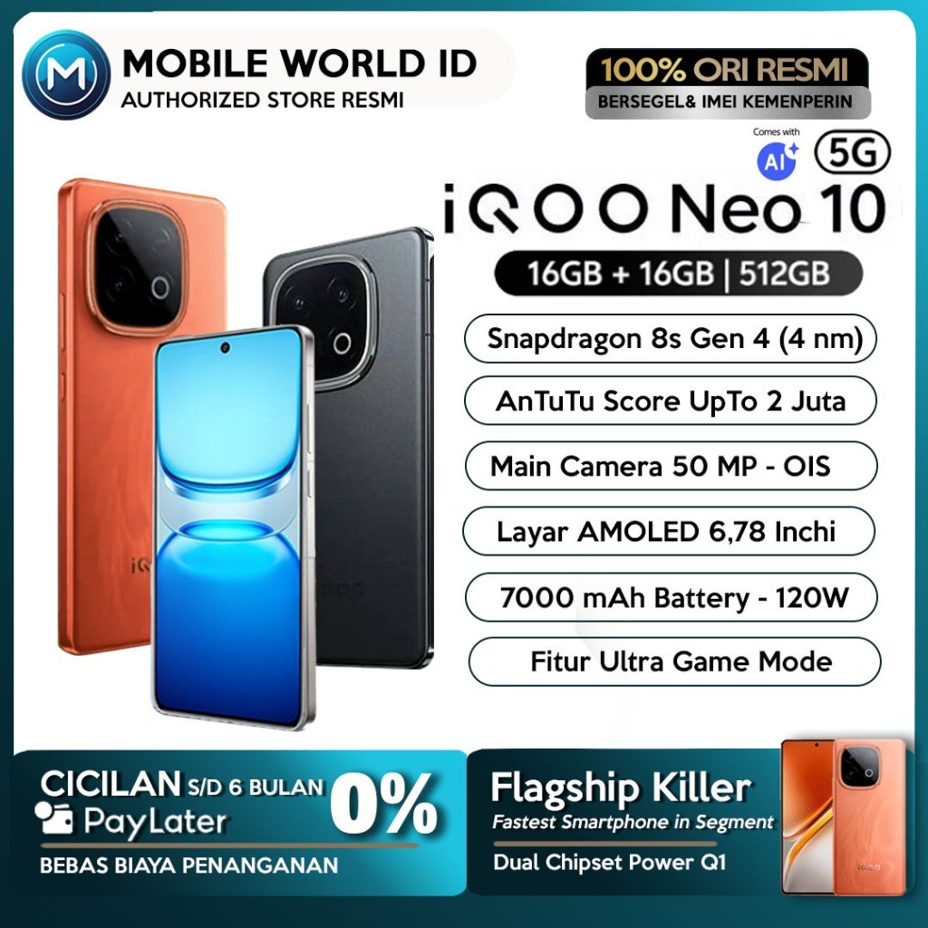 Jual iQOO NEO 10 RAM 16/512 GB | GARANSI RESMI | SNAPDRAGON 8s GEN 4 | AMOLED | 7000mAh | PRO GAMING | Shopee Indonesia