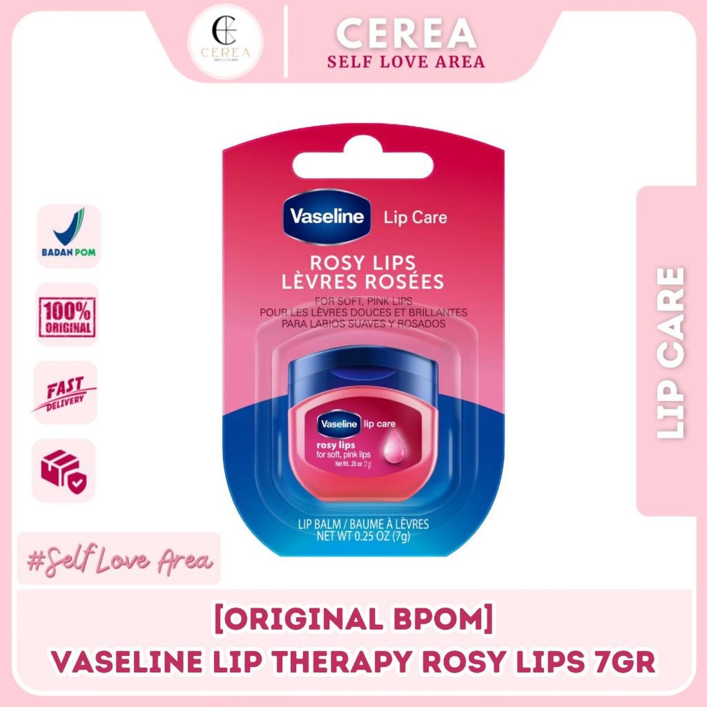[ORIGINAL BPOM] Vaseline Lip Therapy Rosy Lips 7gr - Pelembab Bibir - Lip Balm