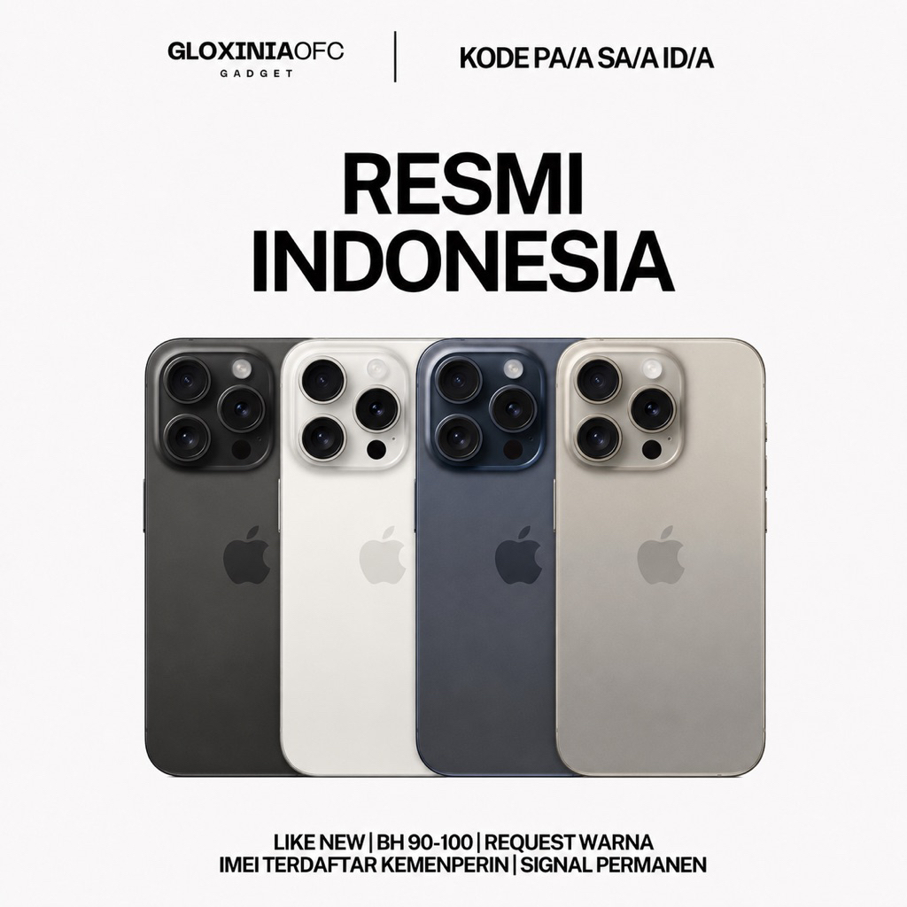 GLOXINIA - iphone 15 pro 128 gb 256 gb 512 gb - unit resmi indonesia fullset bergaransi ex display - imei terdaftar ex ibox