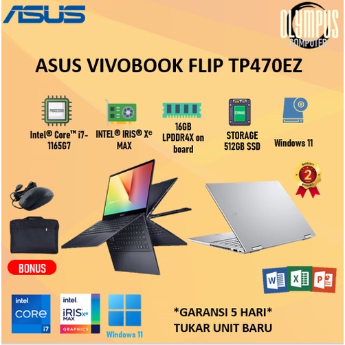 Laptop Asus Vivobook Flip TP470EZ 2IN1 Touch i7 1165G7 16GB 512SSD IRISMAX W11+OHS 14.0FHD IPS