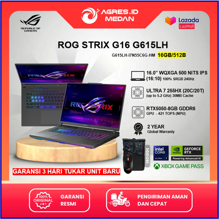 ASUS ROG Strix G16 G615LH I7N55C6G-HM Intel Core Ultra 7-255HX 16GB 512GB RTX 5050 16″ 2.5K 240Hz | Lazada Indonesia