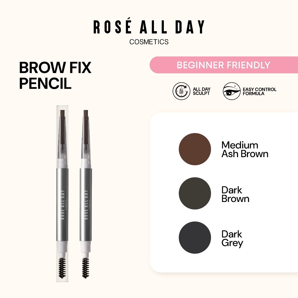 Rose All Day Brow Fix Eyebrow Pencil – Pensil Alis 2-in-1 | Smudgeproof, Flat Tip Presisi, Natural to Bold