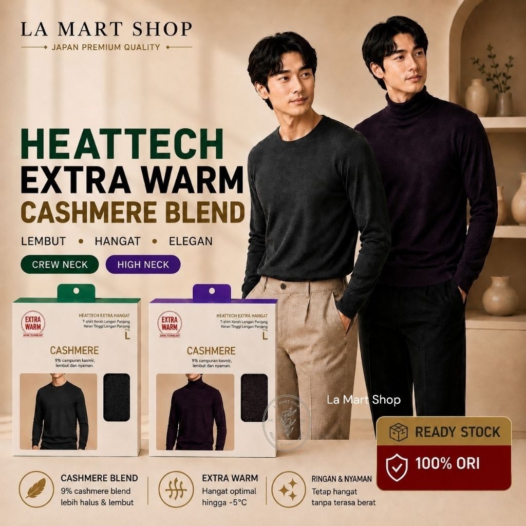 Jual (READY STOCK) UNIQLO MEN Heattech Extra Warm Cashmere Blend Crew Neck / Turtle Neck T-Shirt - Dalaman Baju Dingin Long John Cashmere Tipis untuk Winter Suhu Minus Sampai 5 Derajat Celcius Pria | Shopee Indonesia