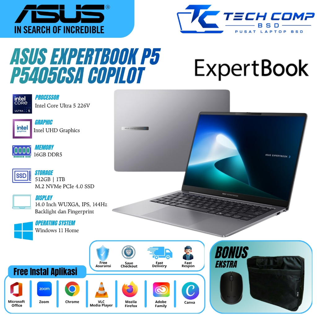 Laptop Asus Expertbook COPILOT P5 P5405CSA 16GB DDR5 1TB SSD Intel ARC14" WQXGA IPS 144Hz BL FP W11