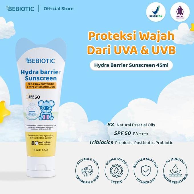 Allthebest- Bebiotic Hydra Barrier Sunscreen Bayi SPF 50 PA++++ 45ml - Non Greasy, Water Resistant, dengan 8 Essential Oil, Cocok untuk Kulit Sensitif