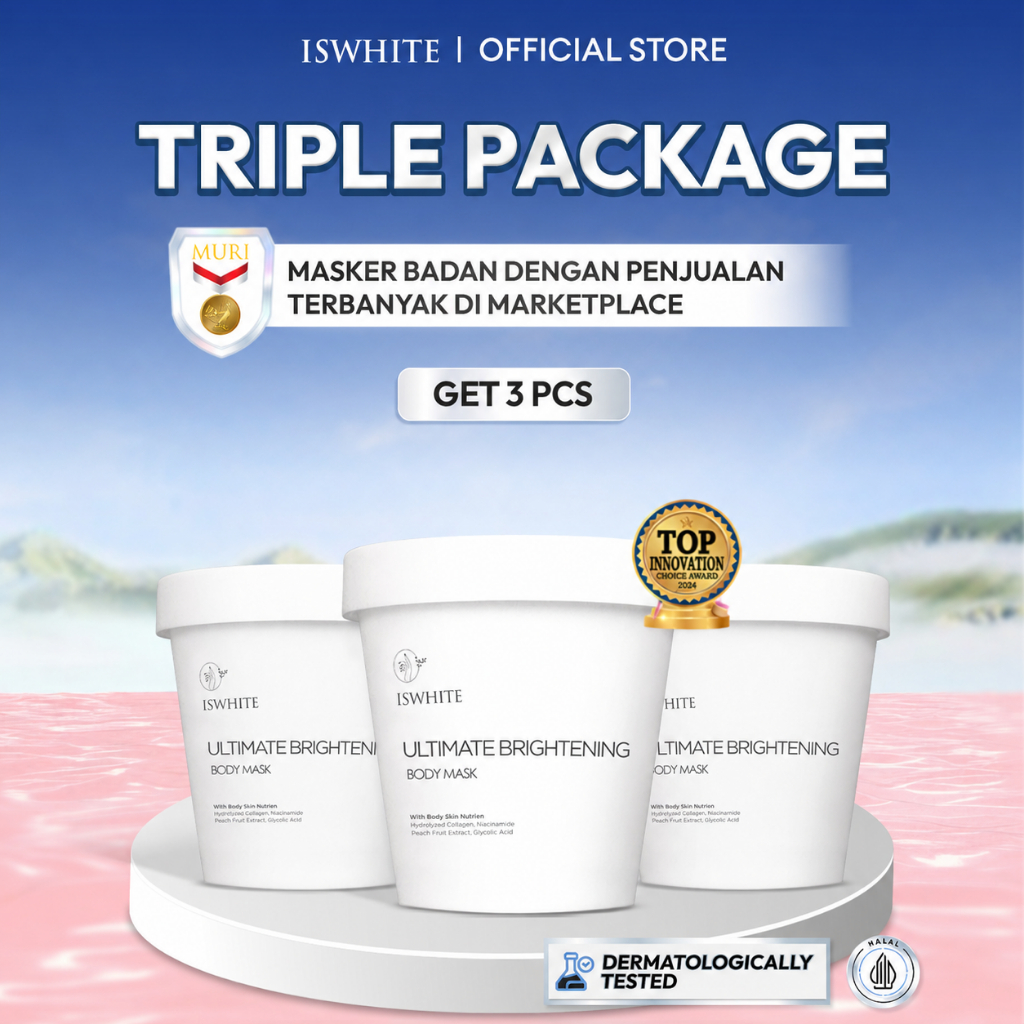 [ MASKER PENCERAH BADAN ] ISWHITE BUY 1 GET 2 FREE Ultimate Brightening Body Mask 200g – Paket isi 3 | Masker Badan Pencerah & Glowing