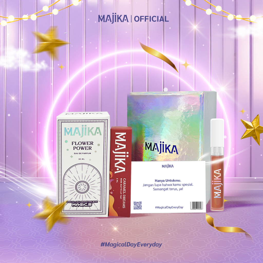 MAGIC5 x MAJIKA Aura Kit Gift Box |KADO ULANG TAHUN|HANYA UNTUKMU|SELAMAT | [Flower Power EDP + Lip Tint Caramel Dreams + Box + Gift Card] | Parfum Unisex Tahan Lama