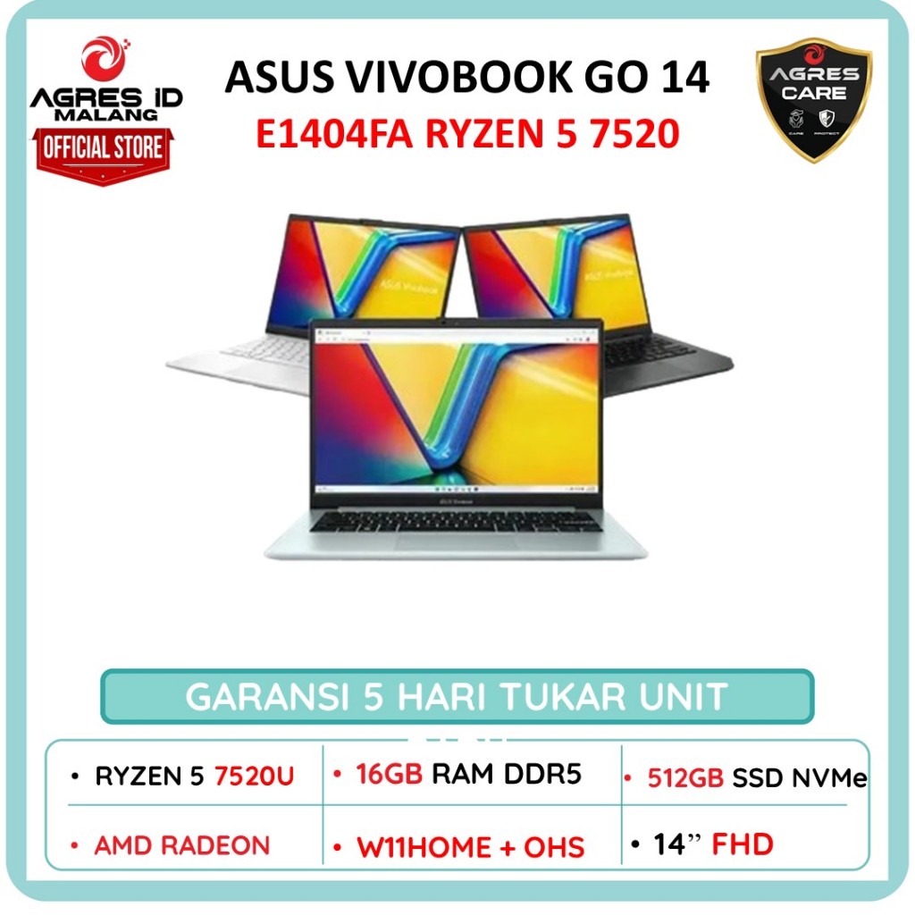 ASUS VIVOBOOK GO 14 E1404FA RYZEN 5 7520 16GB 512GB W11+OHS+M365B 14" FHD VIPS