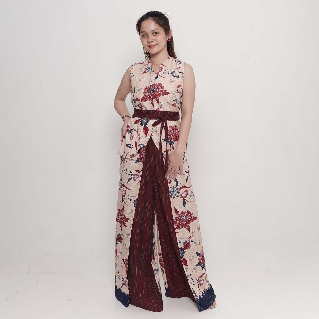 Rianty Batik Premium Wanita Special Puspa Collection Setelan Set Atasan Blouse Bawahan Celana Nasmia