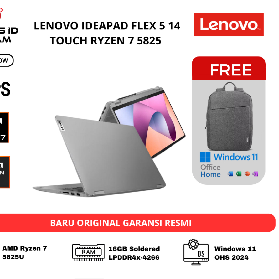 LENOVO IDEAPAD FLEX 5 14 TOUCH RYZEN 7 5825 16GB 512GB W11+OHS+M365B 14.0WUXGA PEN 2Y+ADP GRY -HWID