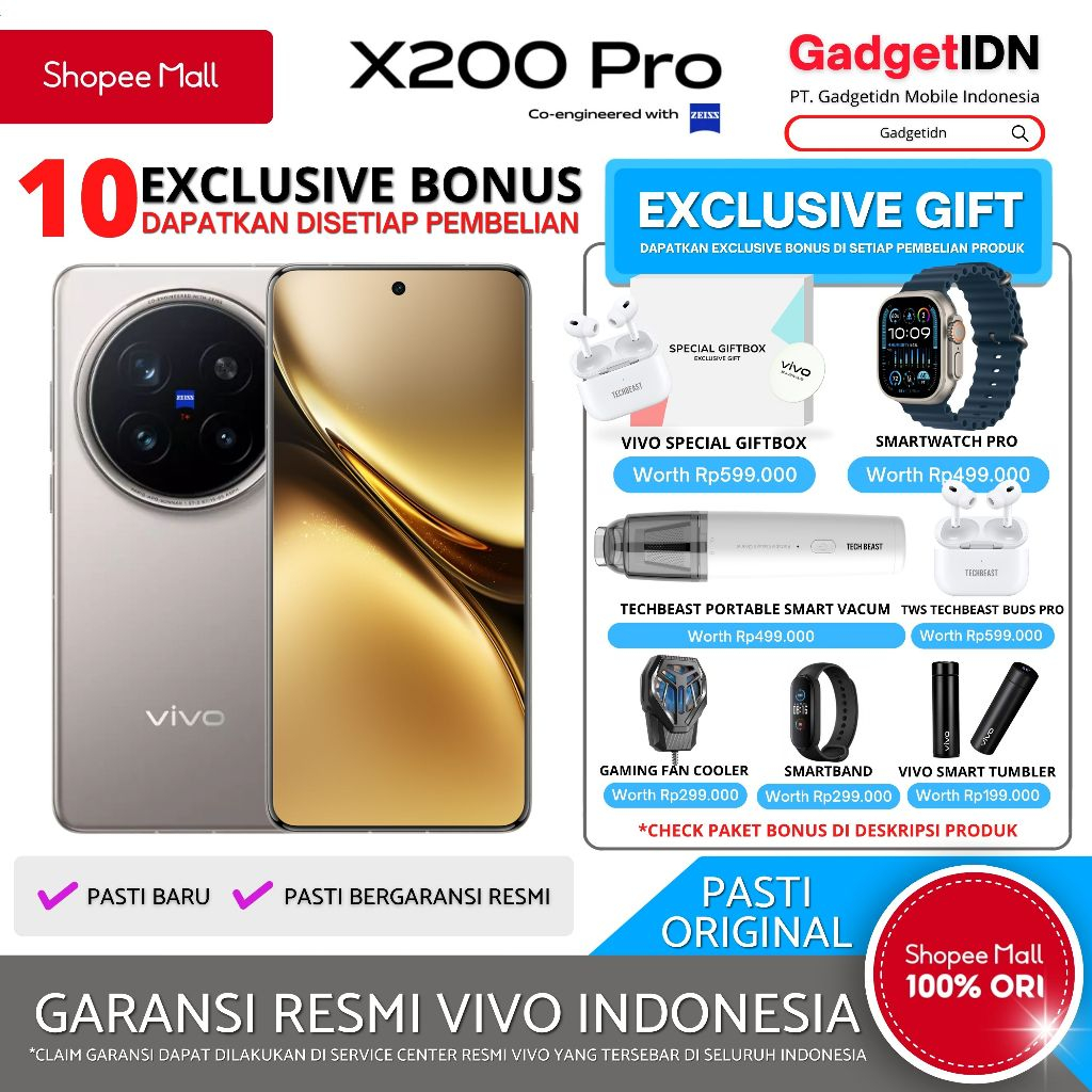 Jual VIVO X200 Pro 16/512GB ( +16GB Extended Ram ) Garansi Resmi Vivo Indonesia | Shopee Indonesia