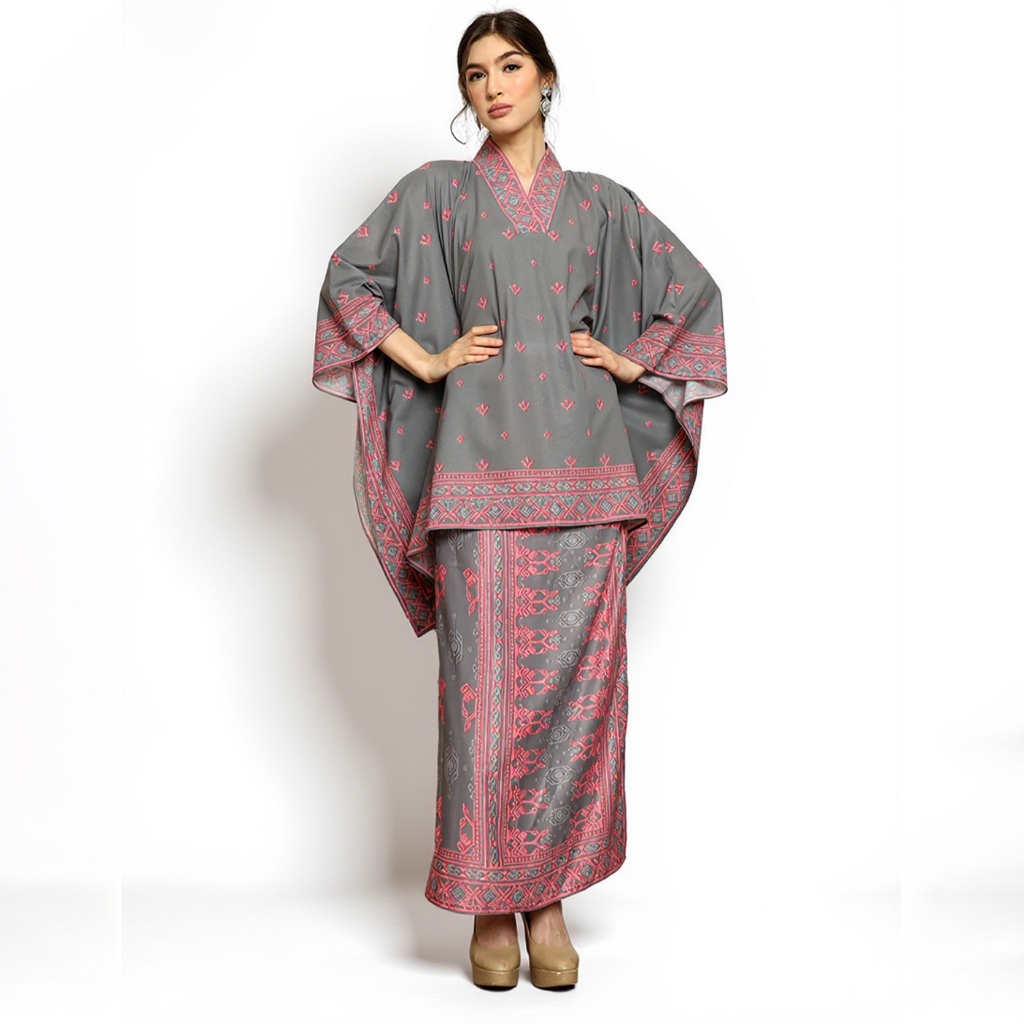 Kanzi Collection Songket V-neck Dark Grey Sarong Set