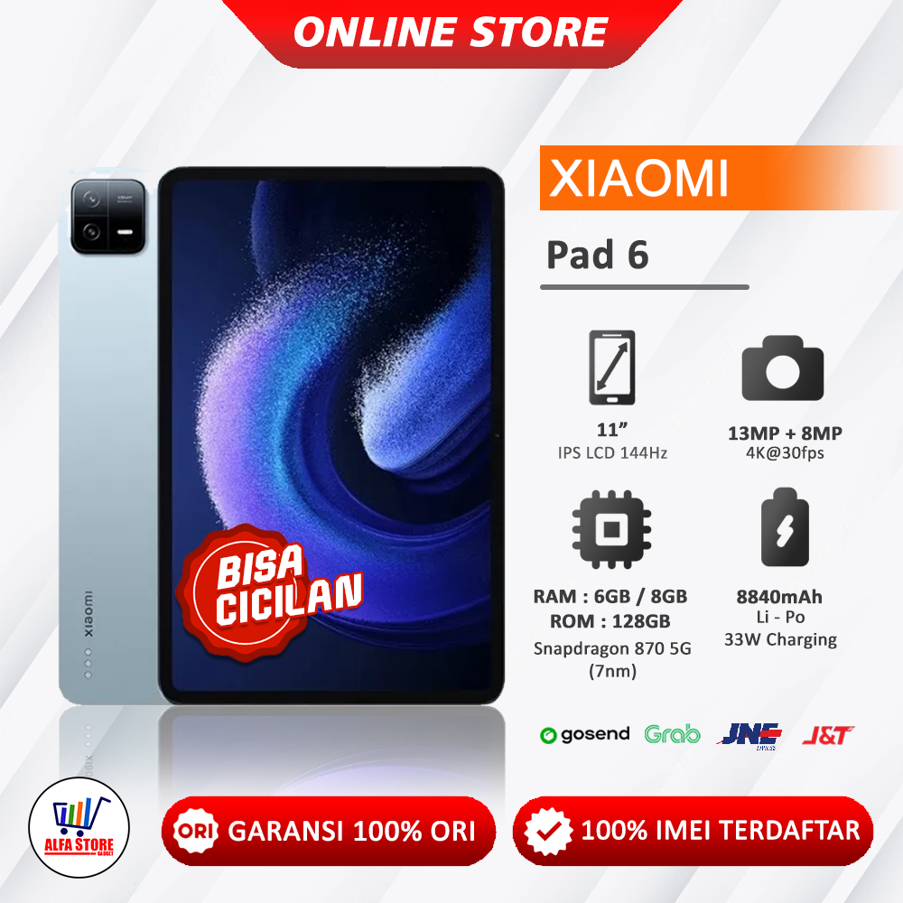 Xiaomi pad 6 xiaomipad 6 ram 8/256 snapdragon 870 layar 11 inch WQHD+ batt 8840 mah garansi resmi