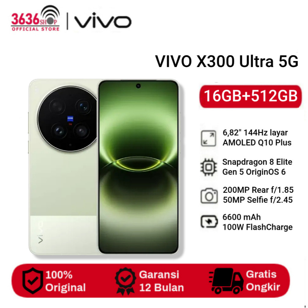 Vivo X300 Ultra 5G [16GB+512GB] Size 6,82 Inch - Main Camera 200MP ZEISS Triple Prime Lenses 400 mm Equient vivo ZEISS Televalphoto Extender Gen 2 Ultra - Snapdragon 8 Elite Gen 5 - Garansi Resmi 1 Tahun