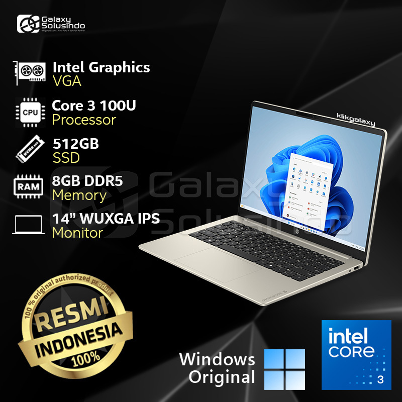 HP OMNIBOOK 3 14 HU0112TU - Intel Core 3 100U 512GB SSD 8GB RAM - Gold Notebook Laptop - GK