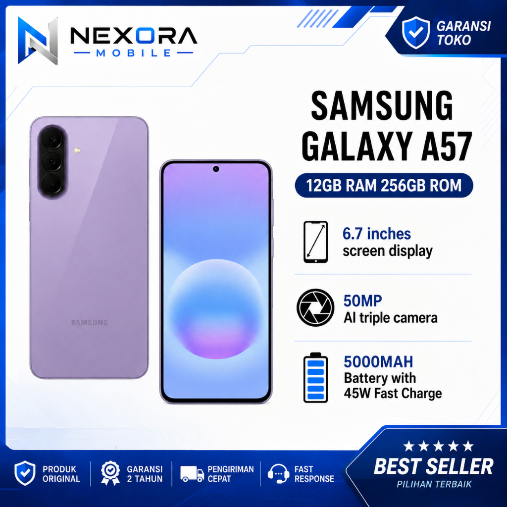 Samsung Galaxy A57 5G 12GB 256GB 5000mAh Baterai Kapasitas IP68 50MP OIS Super AMOLED 120Hz AI Phone Garansi 2 tahun
