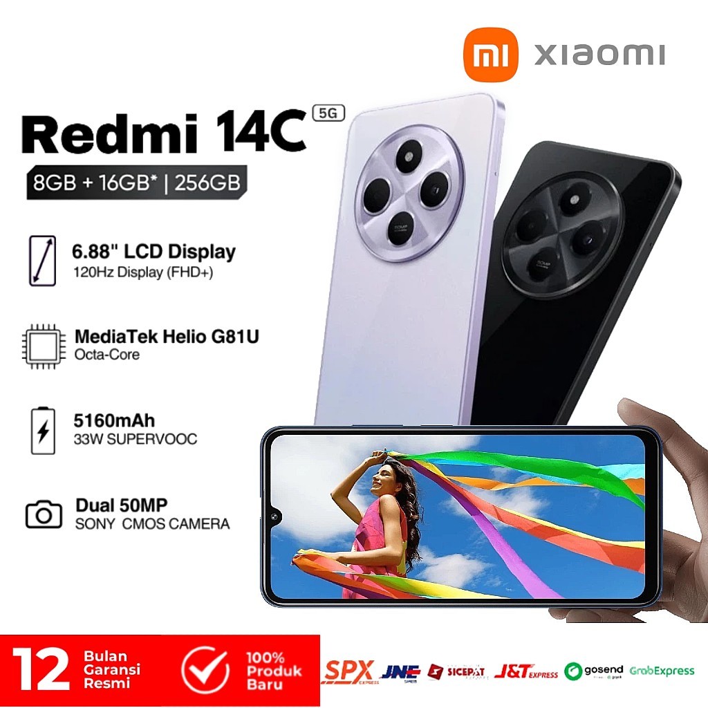 NEW Redmi 14C 8GB RAM 256GB ROM – Layar 6,88 120Hz, Kamera 50MP, Baterai 5160 mAh