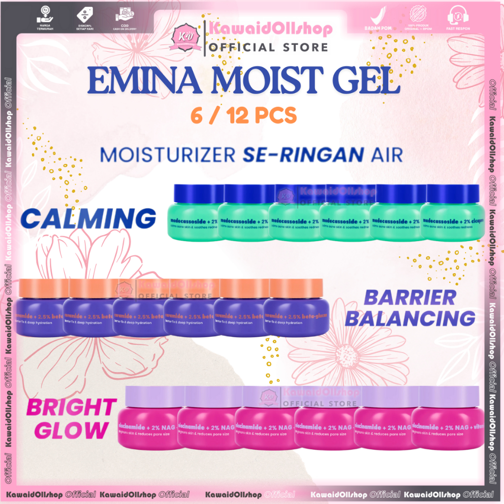 EMINA [BOX]  Water Gel Moisturizer 30gr Series Isi 6/12 Pcs |Bio Retinol |Cica Acne | Water Calming | Bright Glow Gel | Barrier Balancing Gel - Beauty Booth Beautybooth (EMINA LUSINAN)