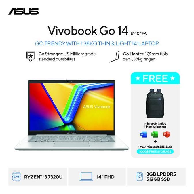 3Asy_farmkil - ASUS Vivobook Go 14 E1404FA-FHD3853M - Cool Silver [AMD Ryzen 3 7320U / AMD Radeon Graphics / 8GB / 512GB / 14inch / WIN11 / OHS24 / M365]
