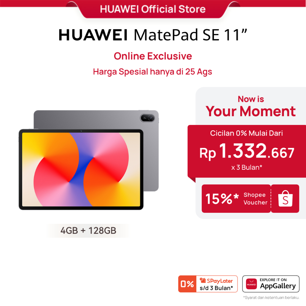 [8.8 s/d 20%*] HUAWEI MatePad SE 11" Tablet [4+128GB] | FHD+ Eye Comfort Display | 7700mAh | Metal Unibody