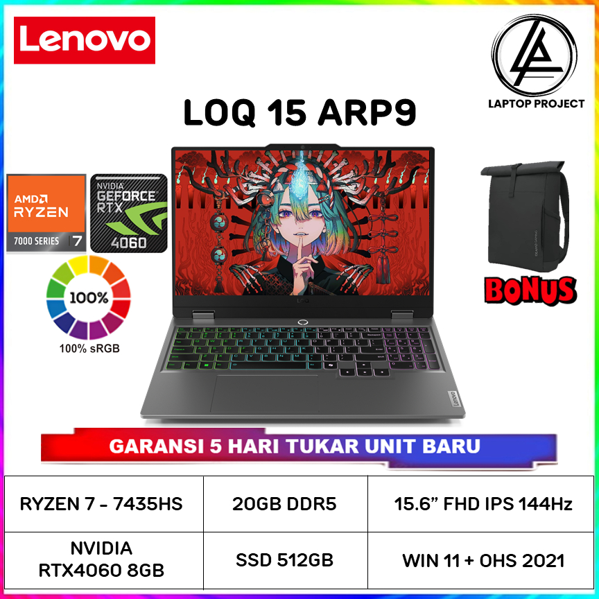 Jual LENOVO LOQ 15 ARP9 Ryzen 7-7435HS RTX4060 24GB 512GB 15.6" sRGB 100% 144Hz W11 OHS | Shopee Indonesia