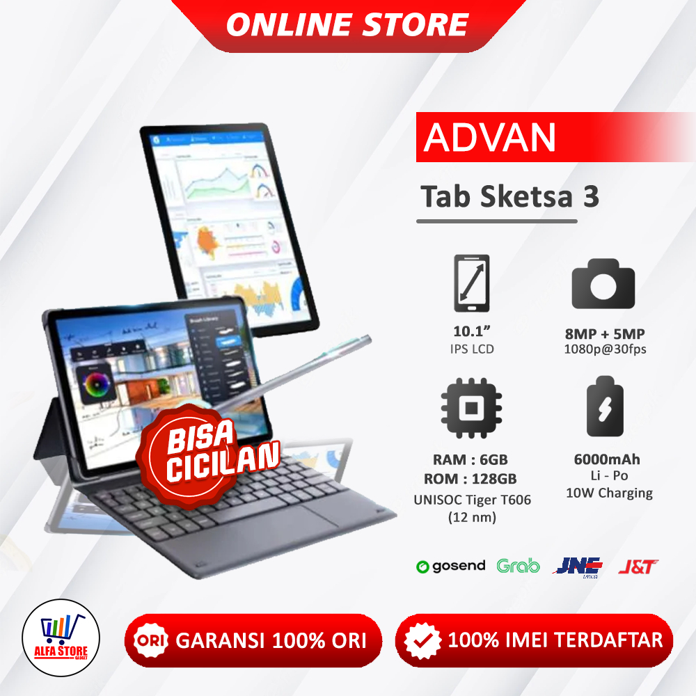 Advan tab tablet advan sketsa 3 ram 6/128Gb android 13 layar 10.1 inch garansi resmi