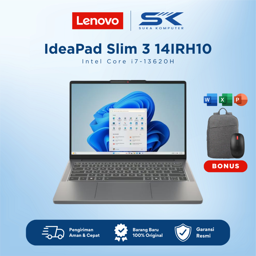 Lenovo IdeaPad Slim 3 14IRH10 /Core i7-13620H/16GB/512GB SSD/Win 11+OHS Original Garansi Resmi - Laptop Kuliah Kerja