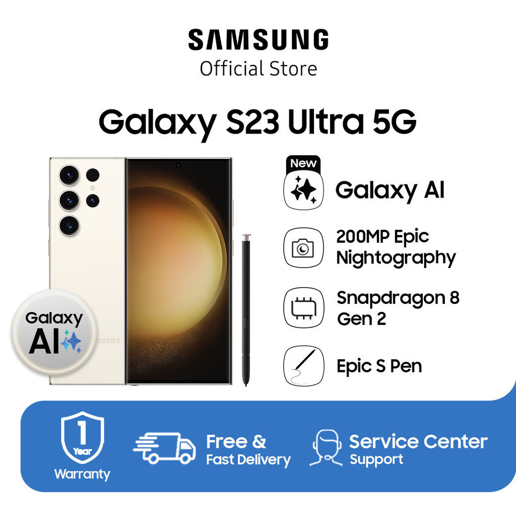 Samsung Galaxy S23 Ultra 5G 12GB/256GB - Cream, Handphone AI