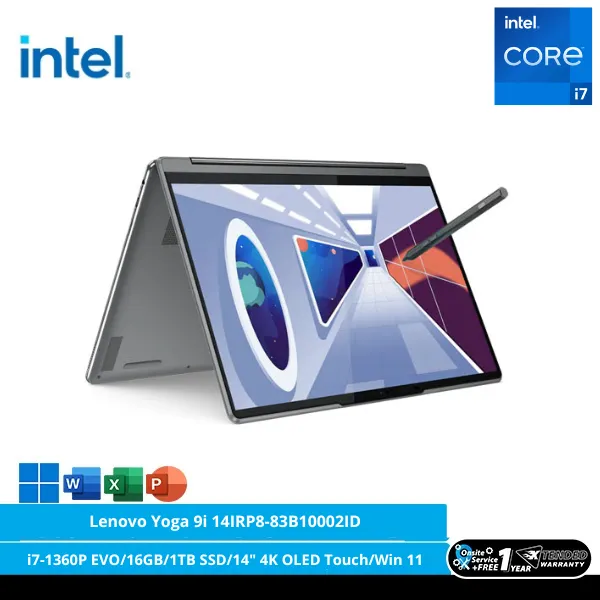 Lenovo Yoga 9i 14IRP8-83B10002ID [Intel Core i7-1360P EVO/16GB/1TB SSD/14″ 4K OLED Touch/Win 11 Home+OHS 2021/Storm Grey] | Lazada Indonesia