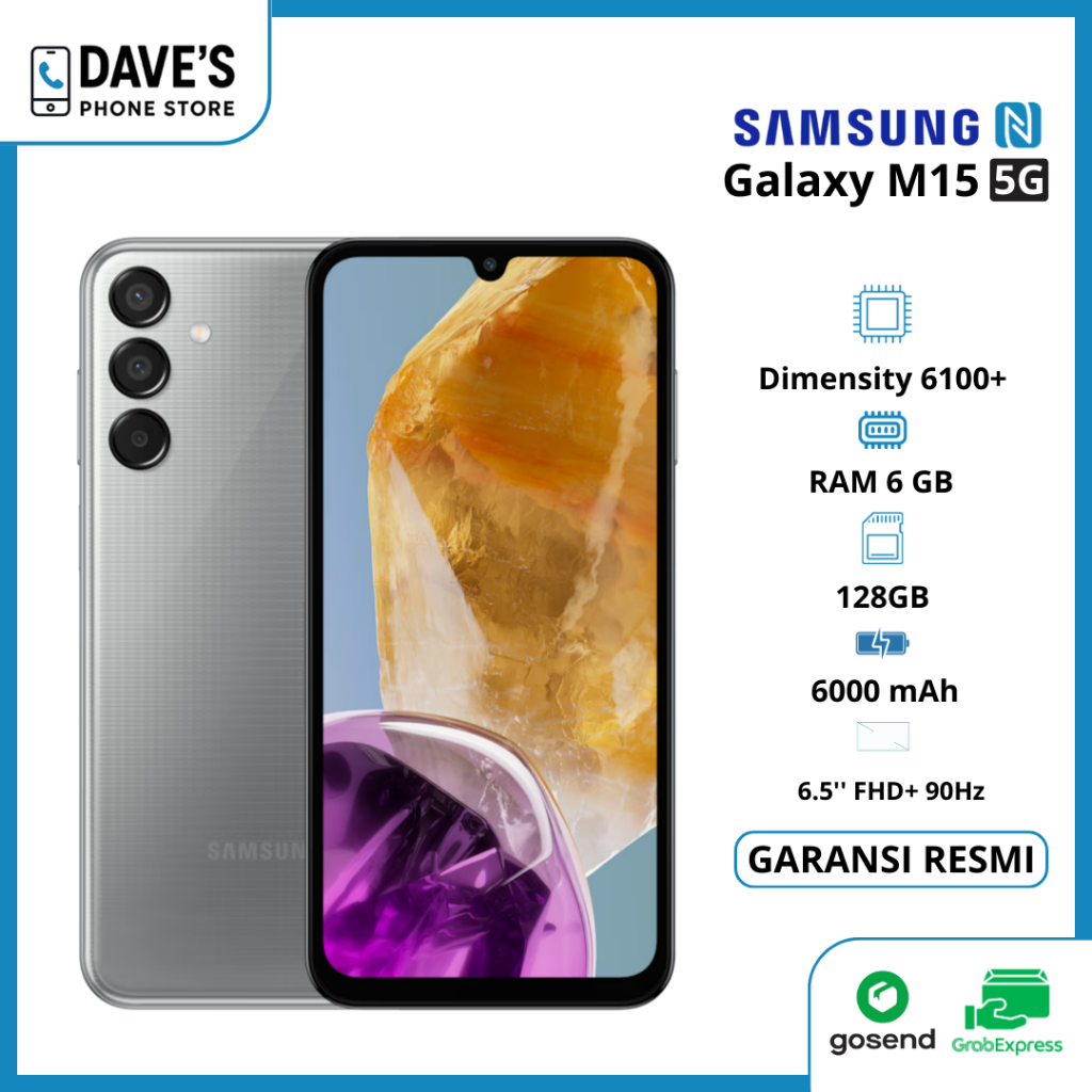 SAMSUNG GALAXY M15 5G 6/128GB BERGARANSI FULLSET DAN FREE BONUS
