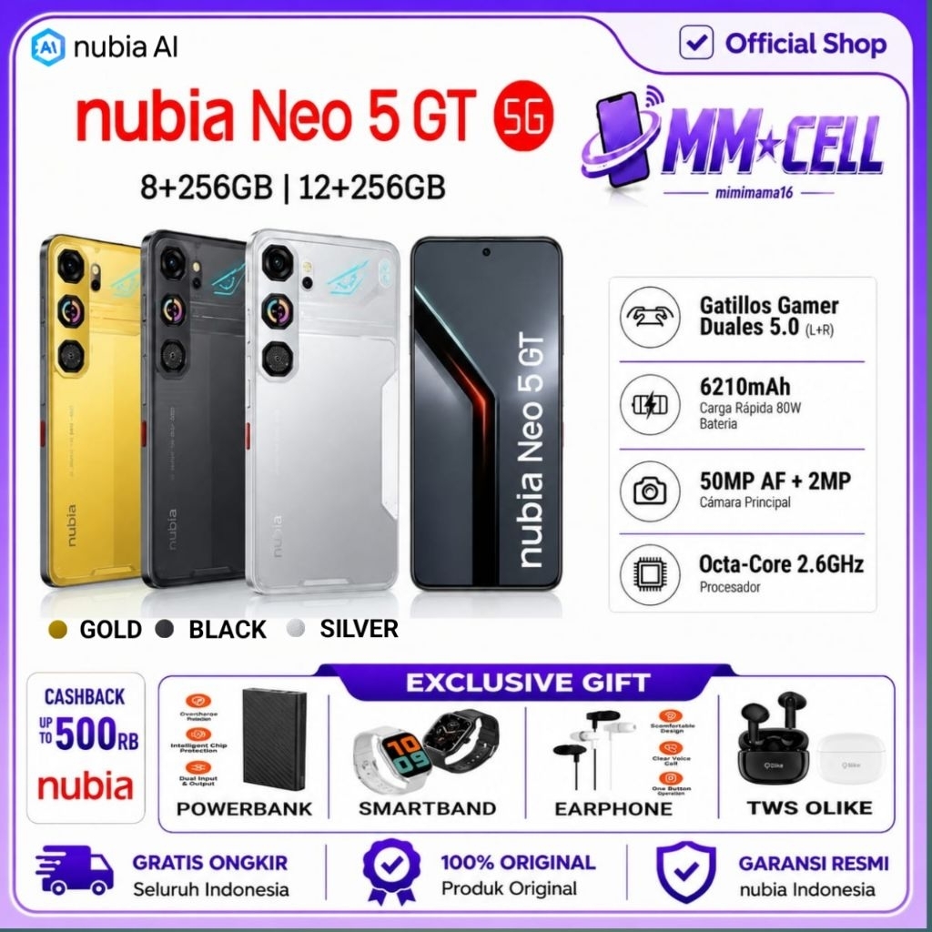 ZTE NUBIA NEO 5 GT 5G RAM 8/256GB | 12/256GB | NEO 5 GT GARANSI RESMI INDONESIA