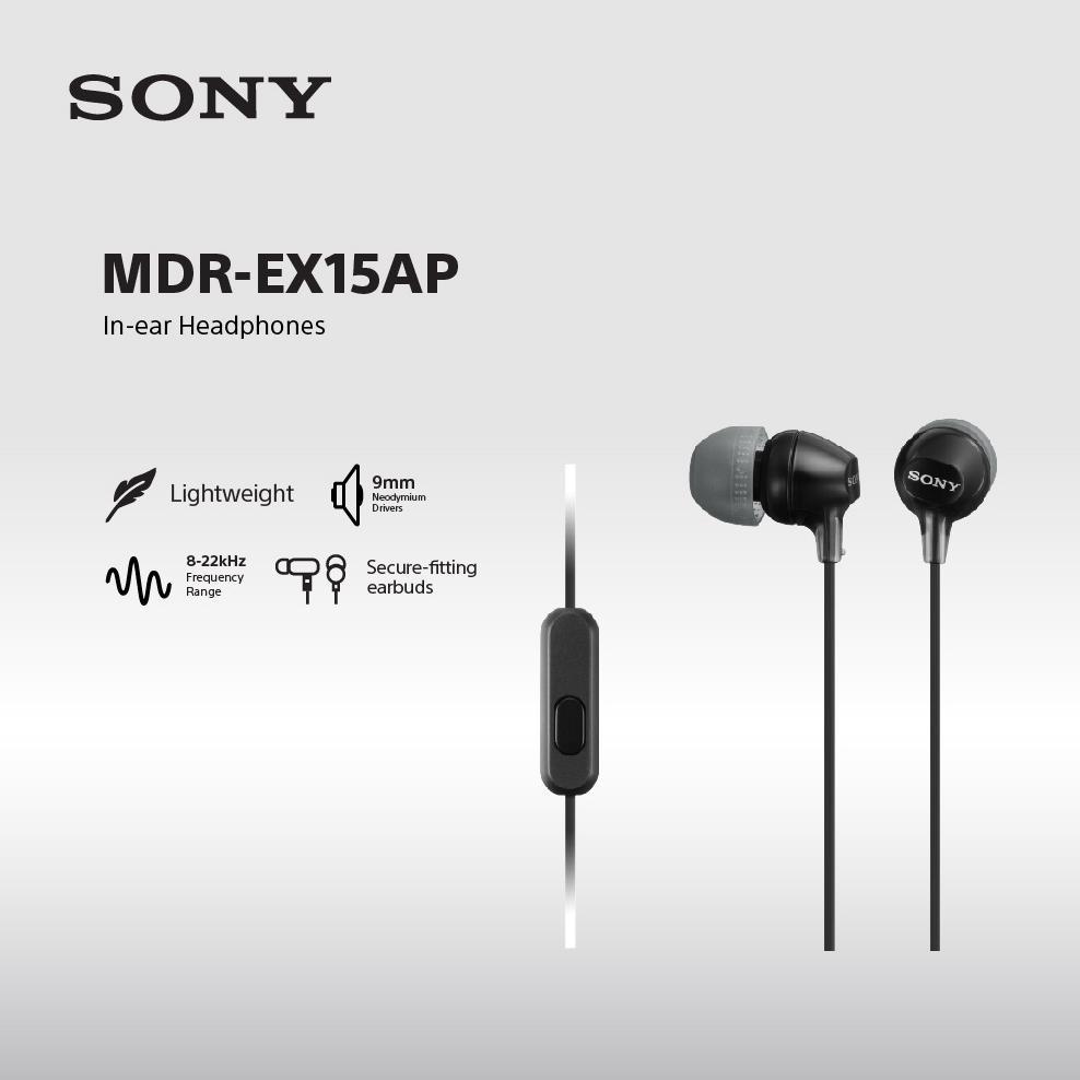 CUCI GUDANG Earphone Sony MDR-EX15AP Handsfree In-ear With Microphone - Black SONY Earphone Headset Headphone Original KEKINIAN