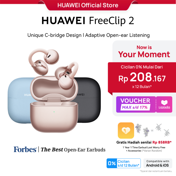[PAYDAY SALE s/d 17%]HUAWEI FreeClip 2 TWS Earphone l Unique C-bridge Design l Adaptive Open-ear Listening | Crystal Clear Calls | Lazada Indonesia