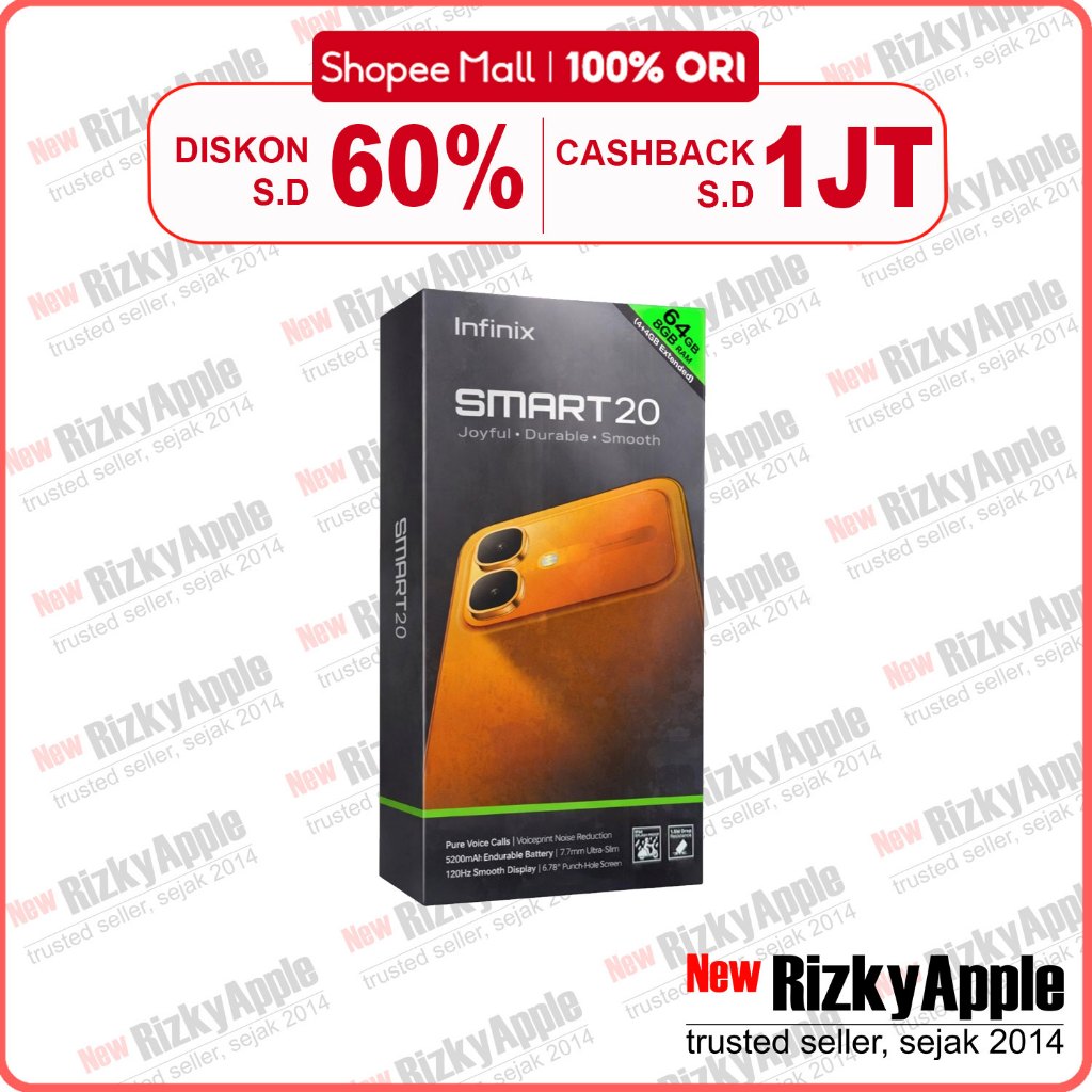 Infinix Smart 20 64GB 128GB [ Ram 4GB ] Garansi Resmi Indonesia Black Blue Titatium Orange