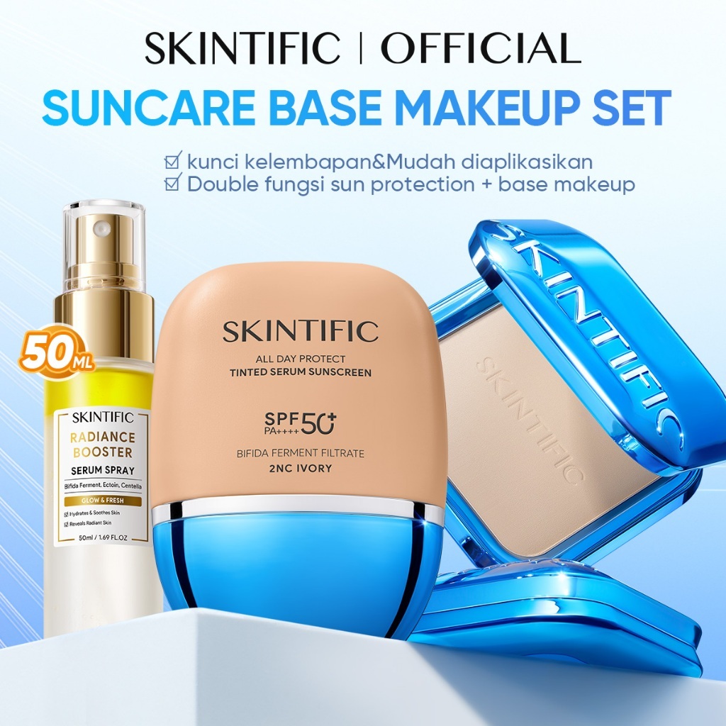 NEW | SKINTIFIC - Glowing Combo | Tinted Serum Sunscreen + Instant Glowing Serum Spray | SPF 50+ PA++++ All Day Protect High Coverage Glowing Finish Skin tint Lightweight Makeup Set 2PCS