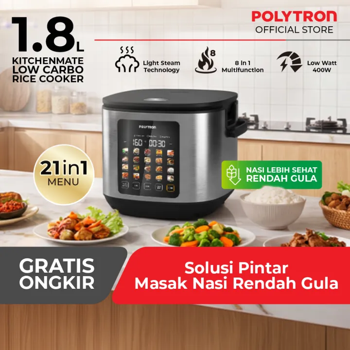 Polytron Kitchenmate Rice Cooker Low Carbo Digital Magic Com 1.8L PRC 2182S | Lazada Indonesia